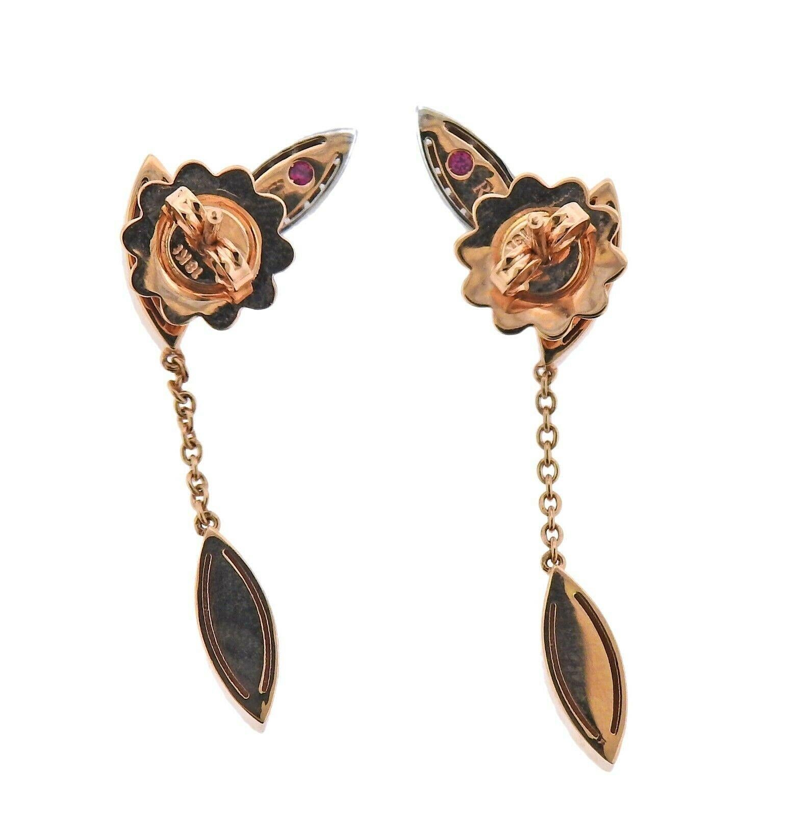 Roberto Coin Blütenblätter Rose Gold Diamant-Tropfen-Ohrringe (Rundschliff)