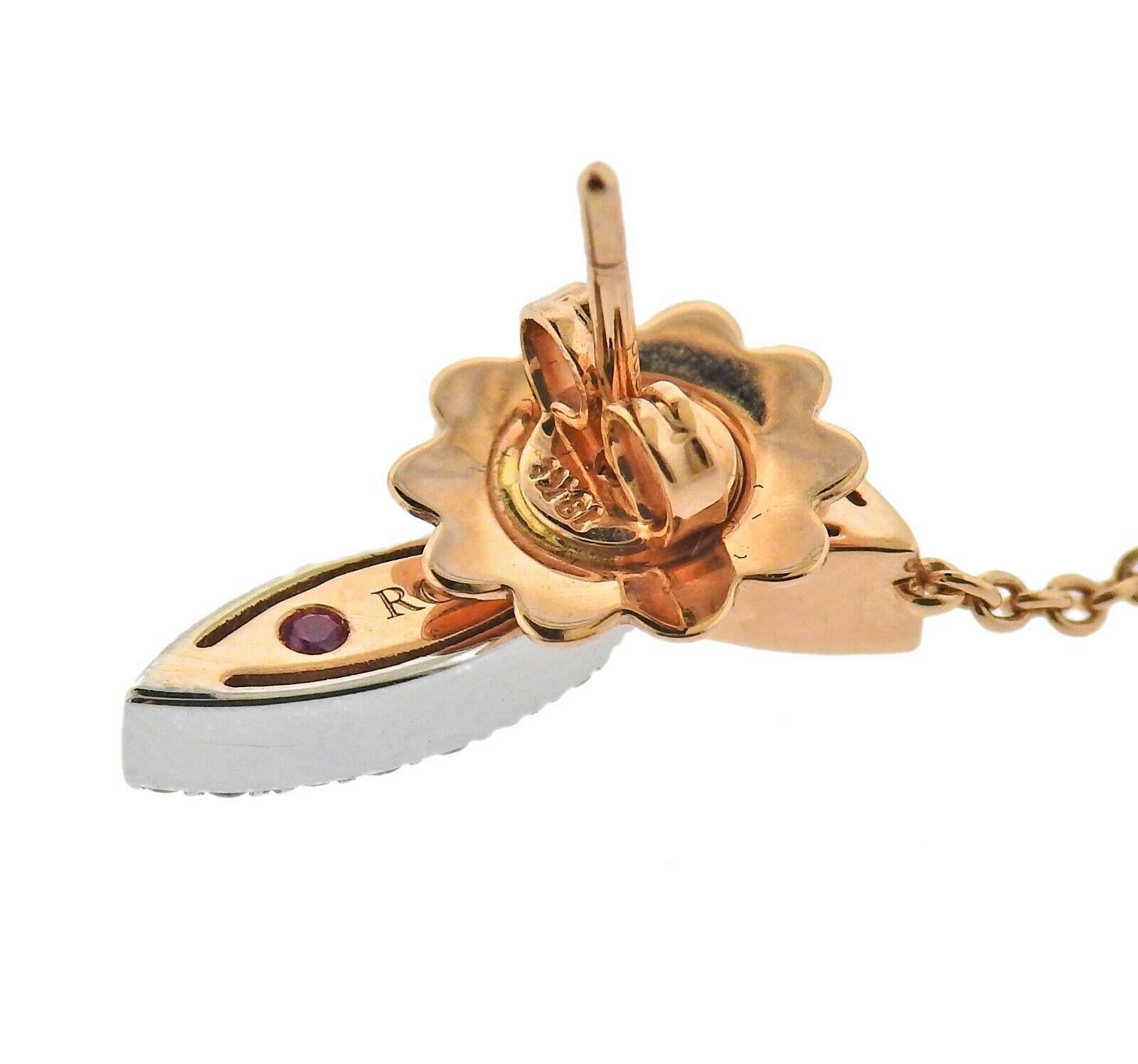 Roberto Coin Blütenblätter Rose Gold Diamant-Tropfen-Ohrringe im Zustand „Neu“ in Lambertville, NJ