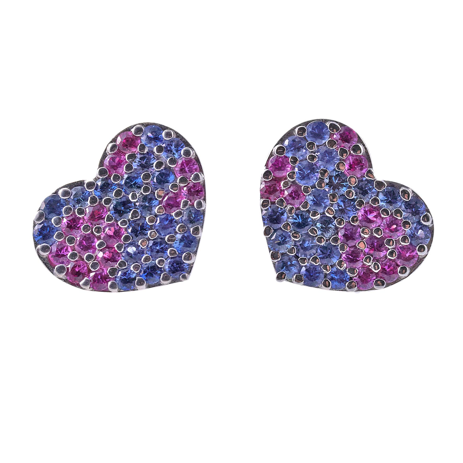 Roberto Coin Pink Blue Sapphire Gold Heart Earrings For Sale
