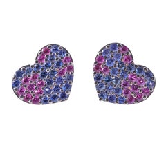 Roberto Coin Pink Blue Sapphire Gold Heart Earrings
