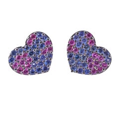 Roberto Coin Orecchini a cuore in oro con zaffiro rosa e blu