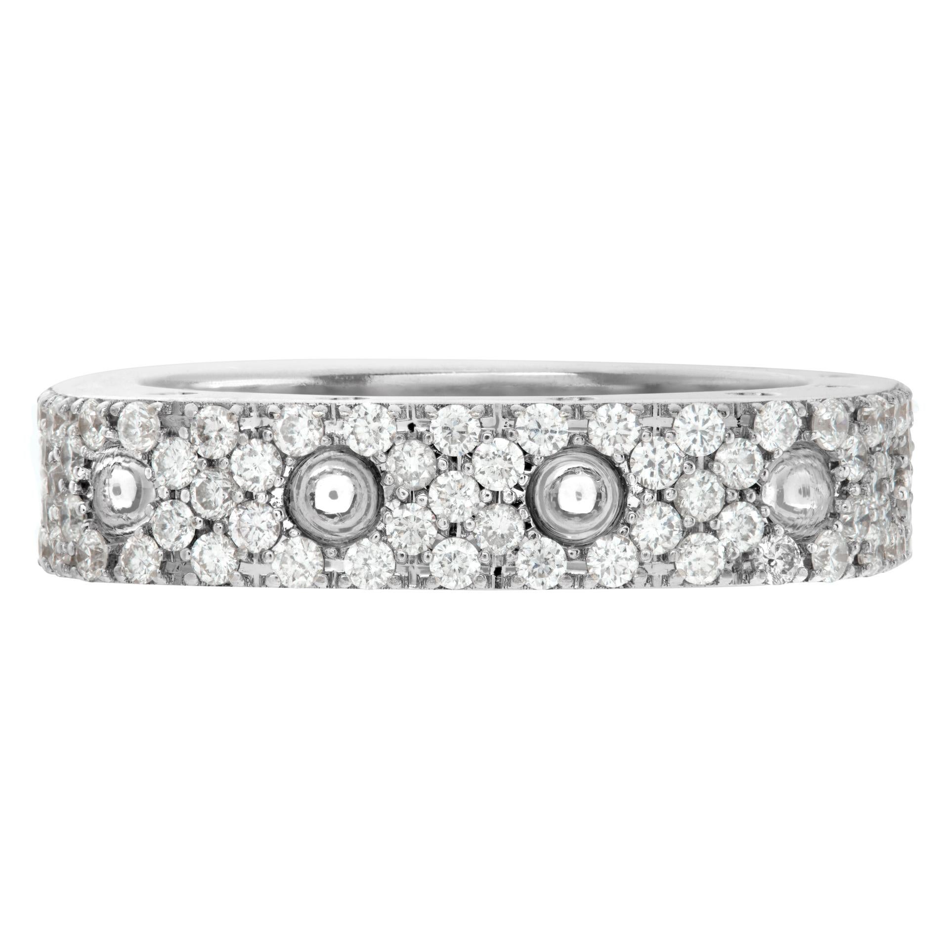 Roberto Coin Pois Moi diamond square band in 18k white gold with 0.67 carat in round pave diamonds. Size 7, width 3mm.This Roberto Coin ring is currently size 6.5 and some items can be sized up or down, please ask! It weighs 0 pennyweights and is