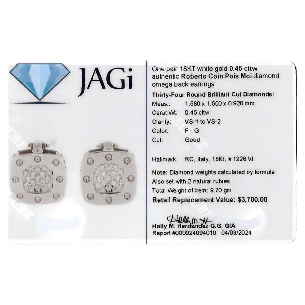 Roberto Coin Pois Moi Diamond Omega Back Earrings Set in 18 Karat White Gold 5