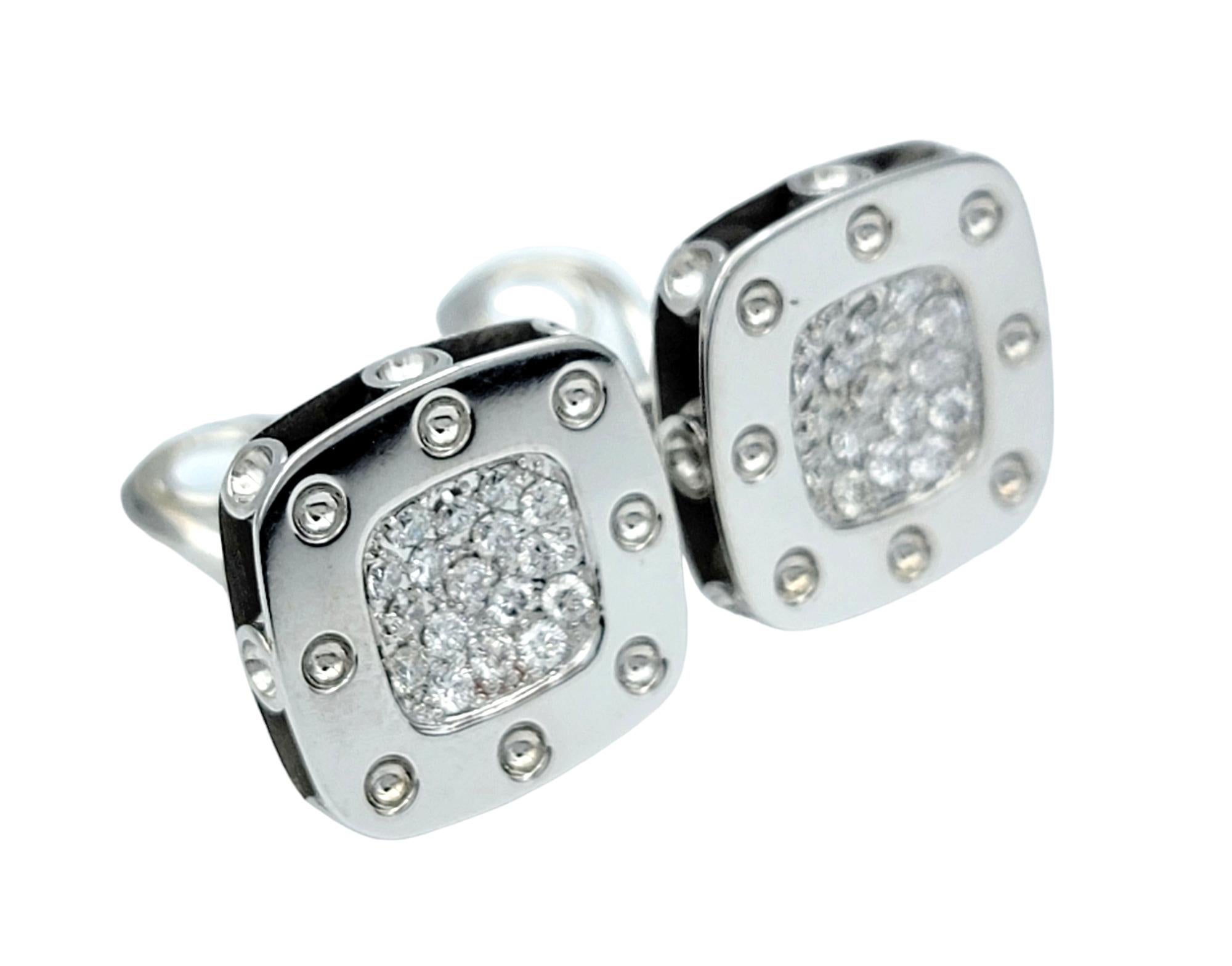 Round Cut Roberto Coin Pois Moi Diamond Omega Back Earrings Set in 18 Karat White Gold  For Sale