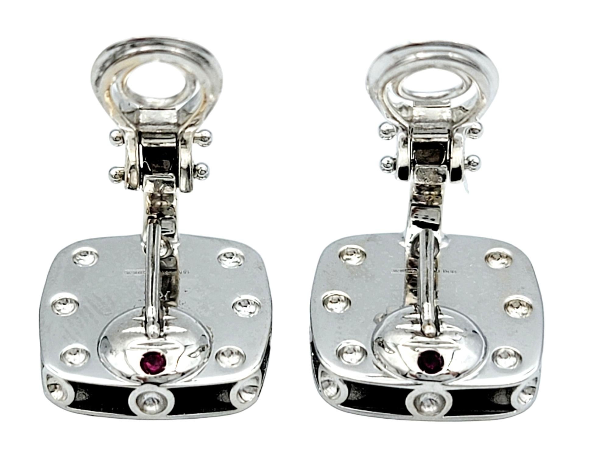 Roberto Coin Pois Moi Diamond Omega Back Earrings Set in 18 Karat White Gold  For Sale 1