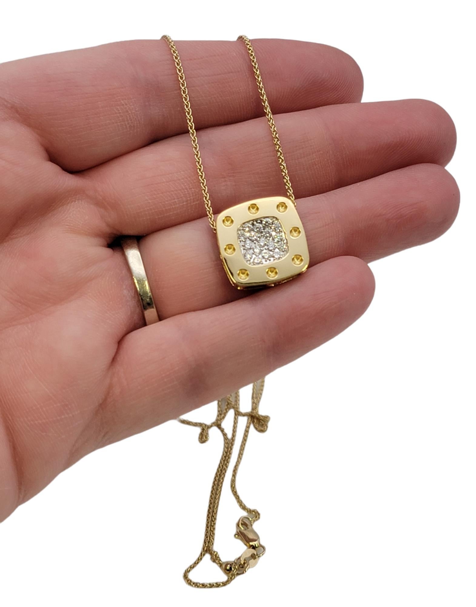 Roberto Coin Pois Moi Pave Diamond Square Pendant Necklace 18 Karat Yellow Gold For Sale 3