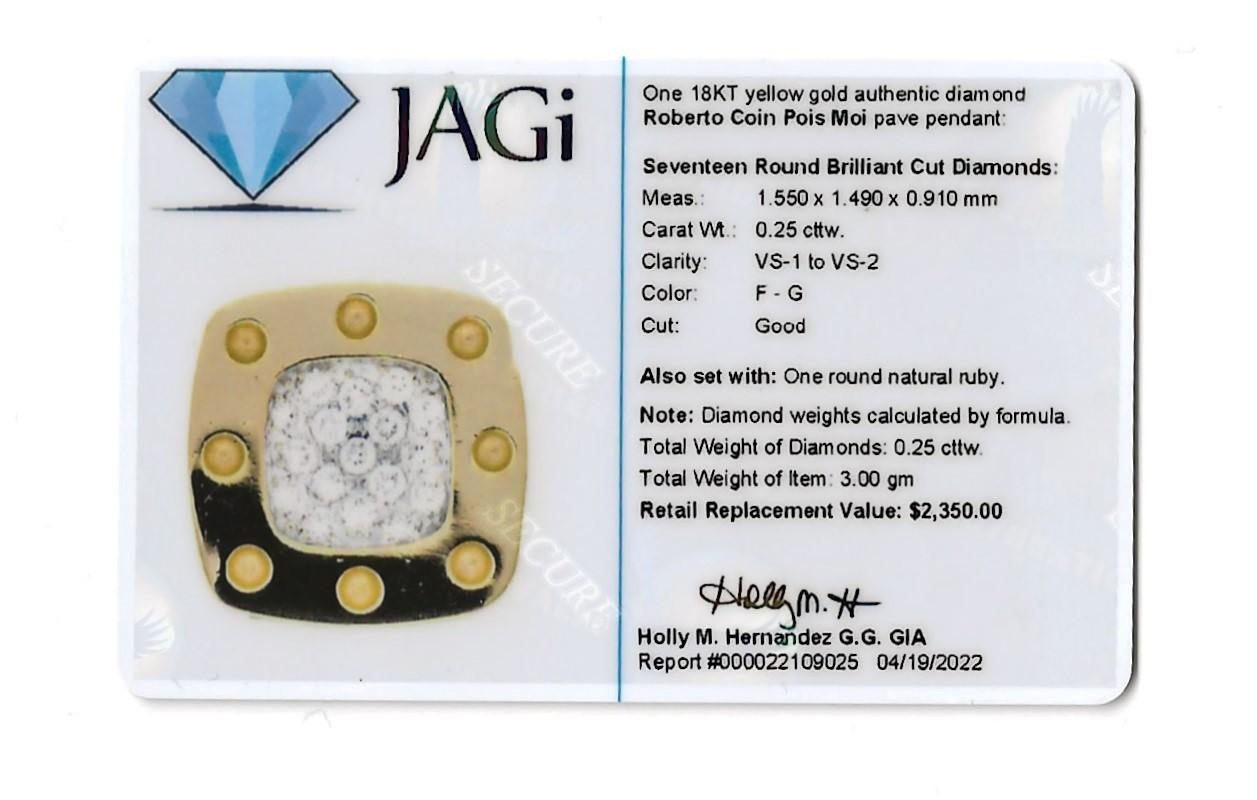 Roberto Coin Pois Moi Pave Diamond Square Pendant Necklace 18 Karat Yellow Gold For Sale 5