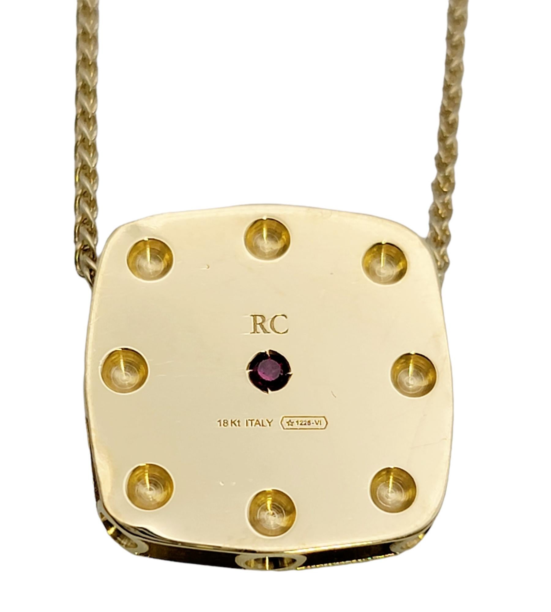 Roberto Coin Pois Moi Pave Diamond Square Pendant Necklace 18 Karat Yellow Gold In Good Condition For Sale In Scottsdale, AZ