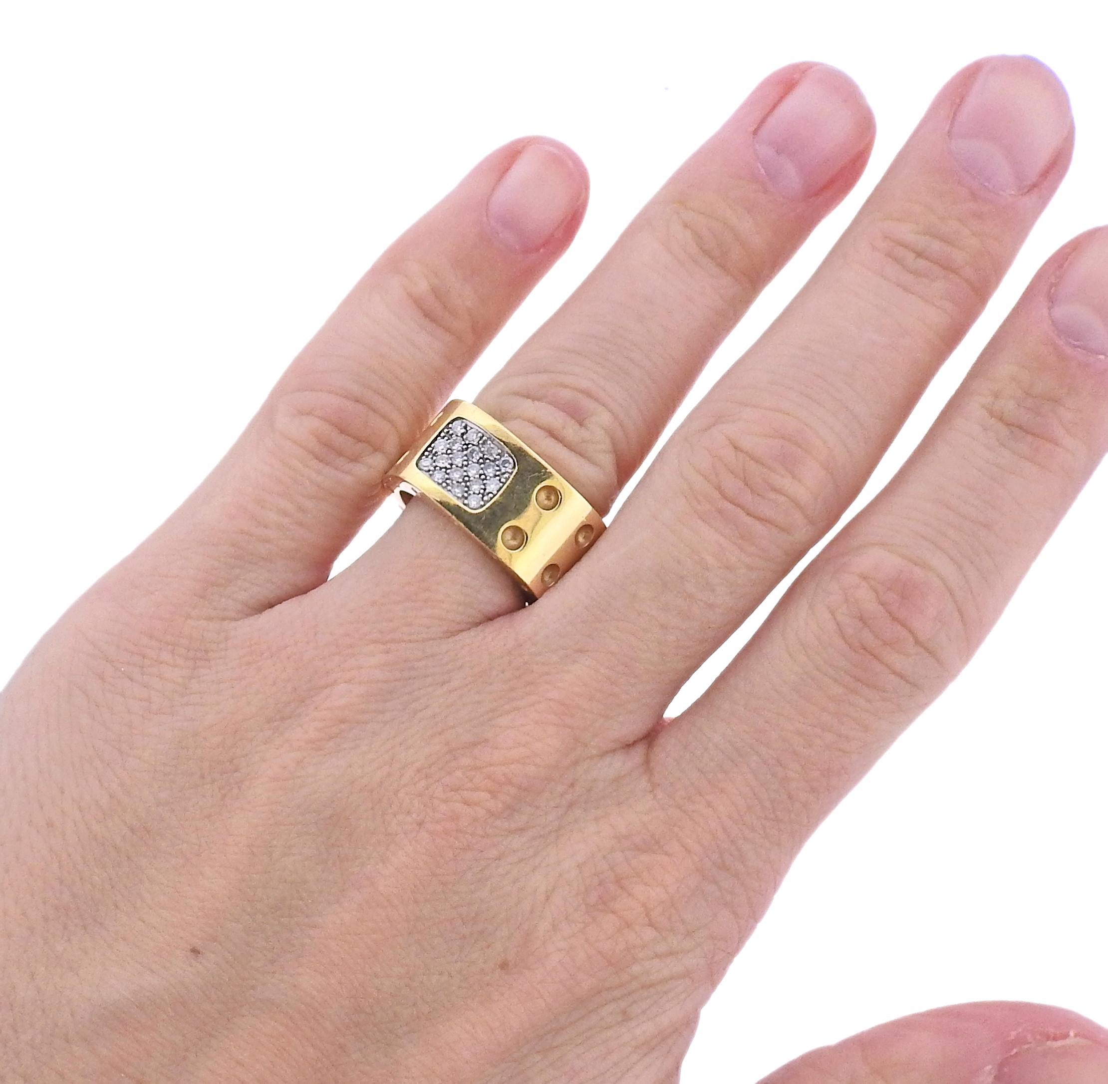Round Cut Roberto Coin Pois Moi Two Row Diamond Gold Ring