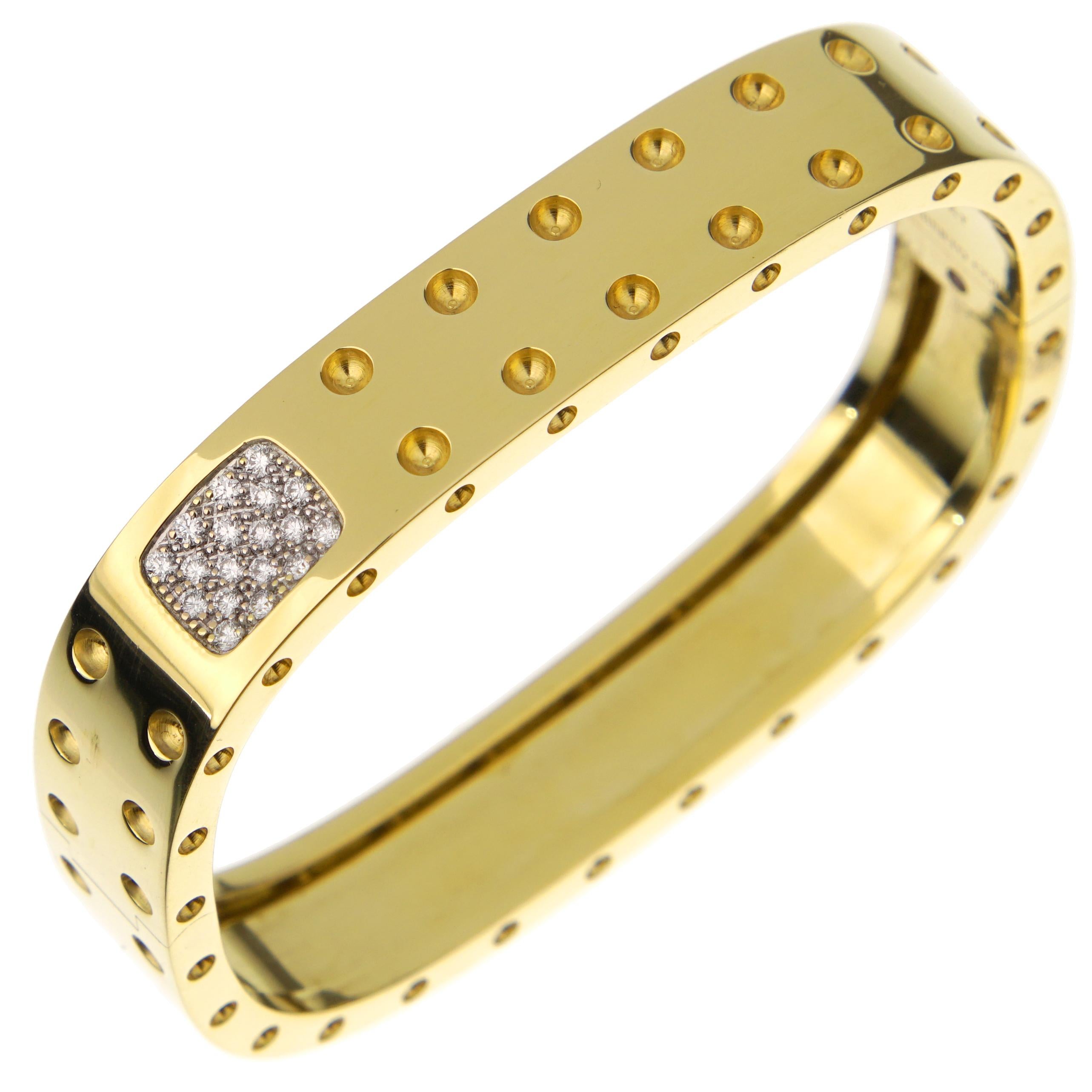 Roberto Coin Pois Moi Two-Row Diamond Yellow Gold Bangle Bracelet