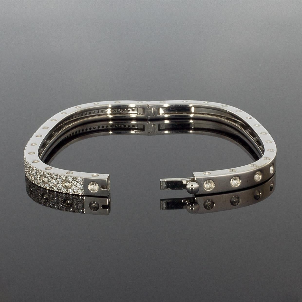 Round Cut Roberto Coin Pois Moi White Gold 1.29 Carat Round Diamond Bangle Bracelets