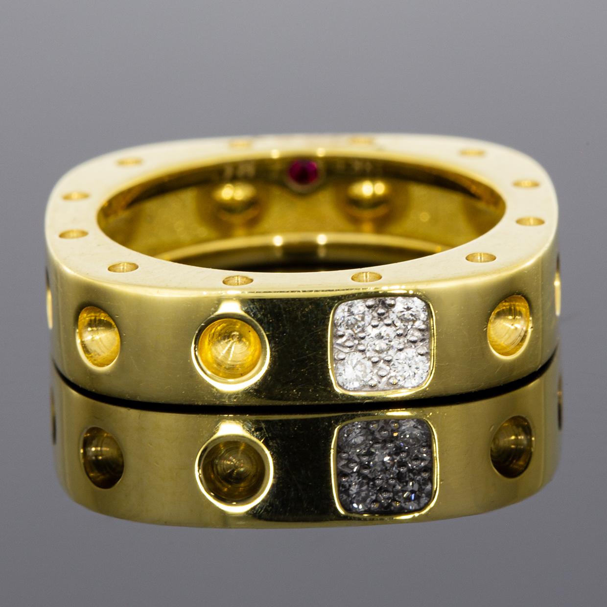 Roberto Coin Pois Moi Yellow Gold 0.07 Carat Round Diamond Band Ladies Ring In New Condition In Columbia, MO