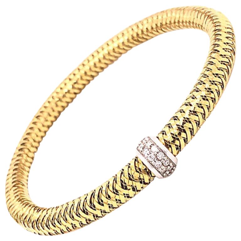 Roberto Coin Primavera 18 Karat Yellow Gold and Diamond Flexible Bangle Bracelet