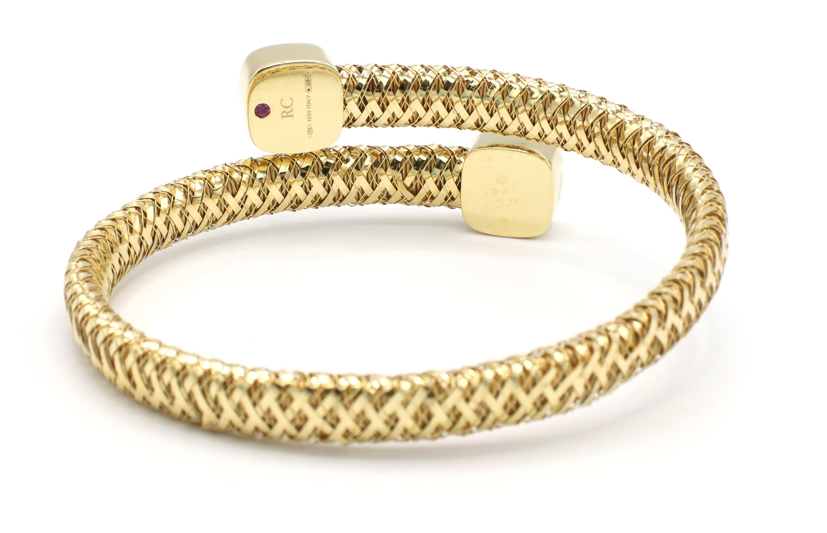 Roberto Coin Primavera Bypass-Coil-Armband aus 18 Karat Gelbgold mit Perlmutt (Carréeschliff)