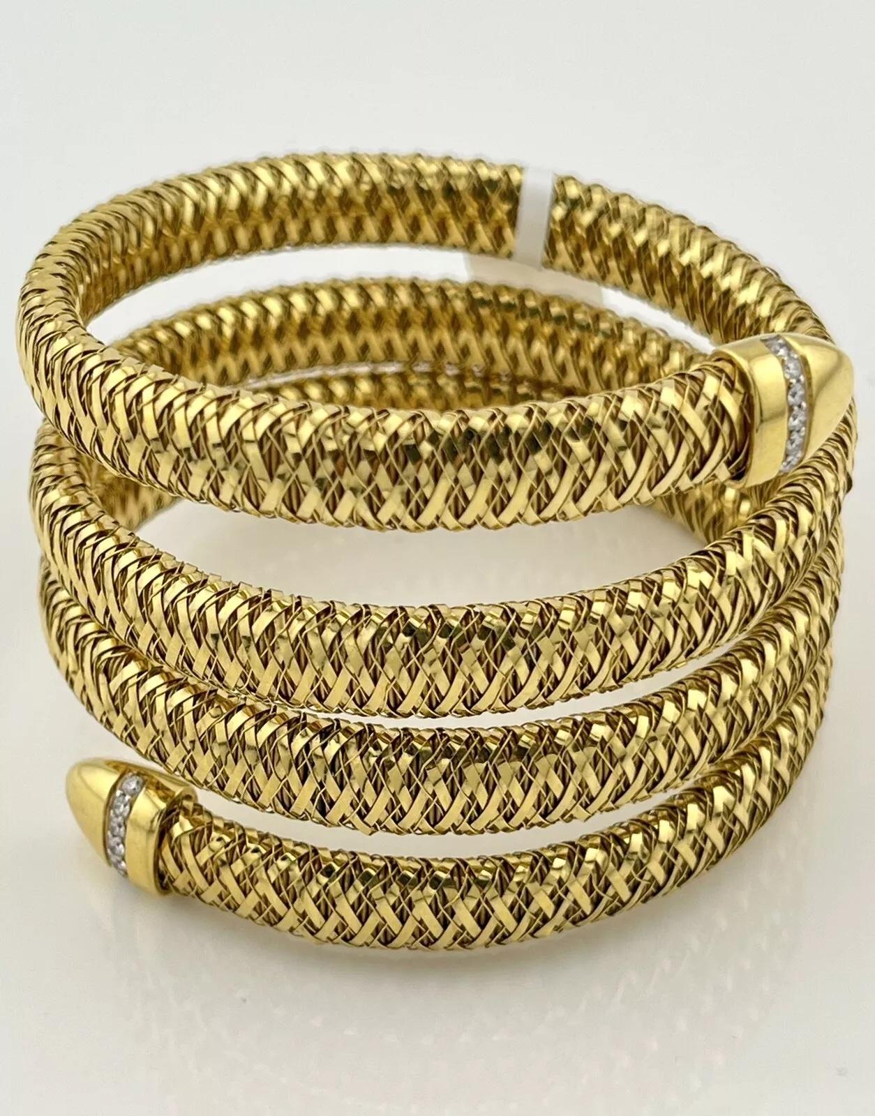 Roberto Coin Primavera Diamant & 18k Gelbgold 4 Reihen Spiral Wickel-Armreif Armband (Rundschliff) im Angebot