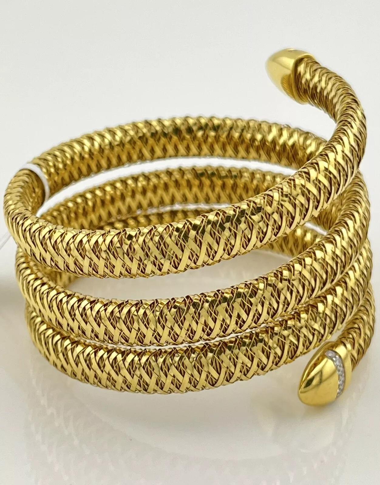Roberto Coin Primavera Diamant & 18k Gelbgold 4 Reihen Spiral Wickel-Armreif Armband im Zustand „Gut“ im Angebot in Boca Raton, FL