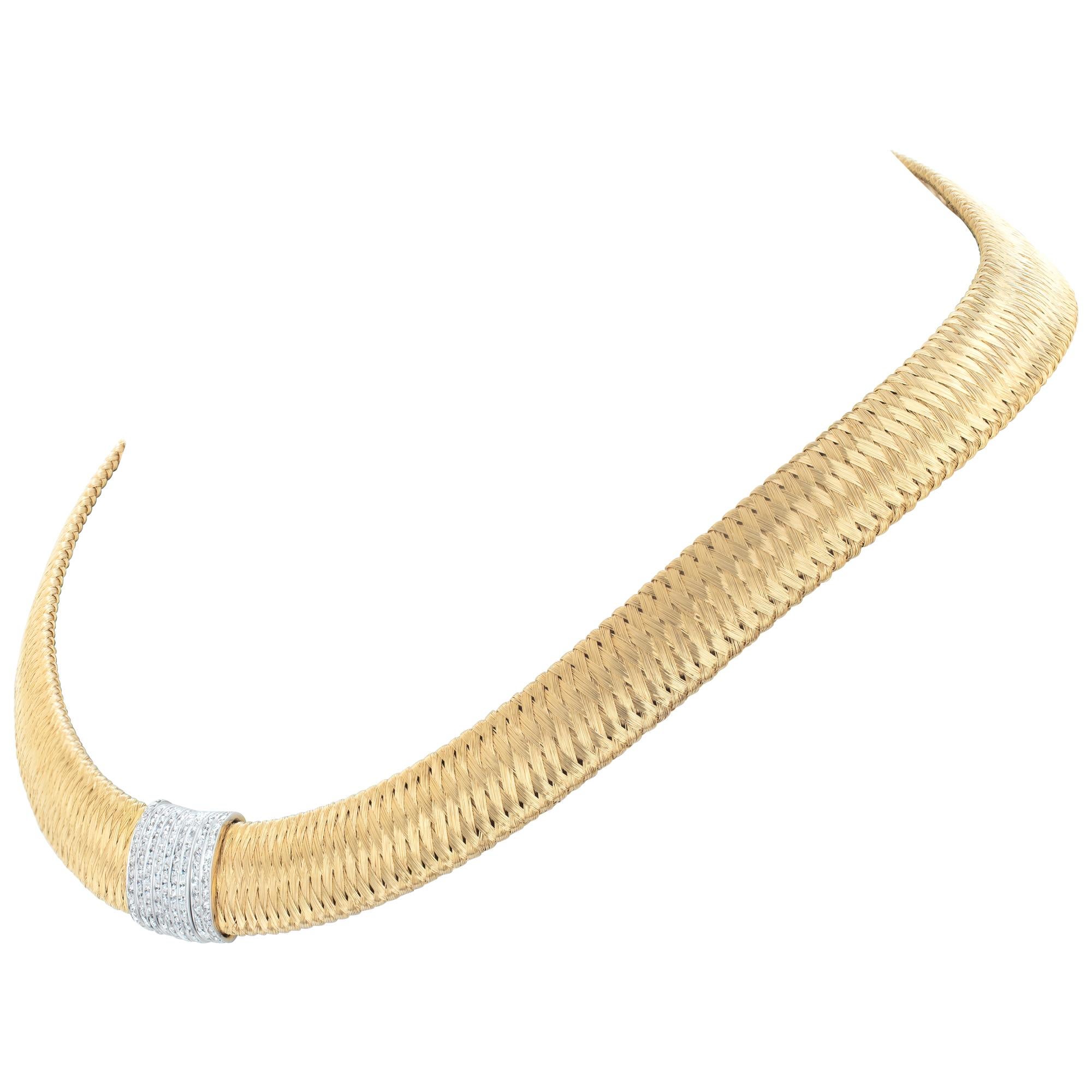 Round Cut Roberto Coin Primavera Multi-Tone Gold and Diamond Choker Necklace