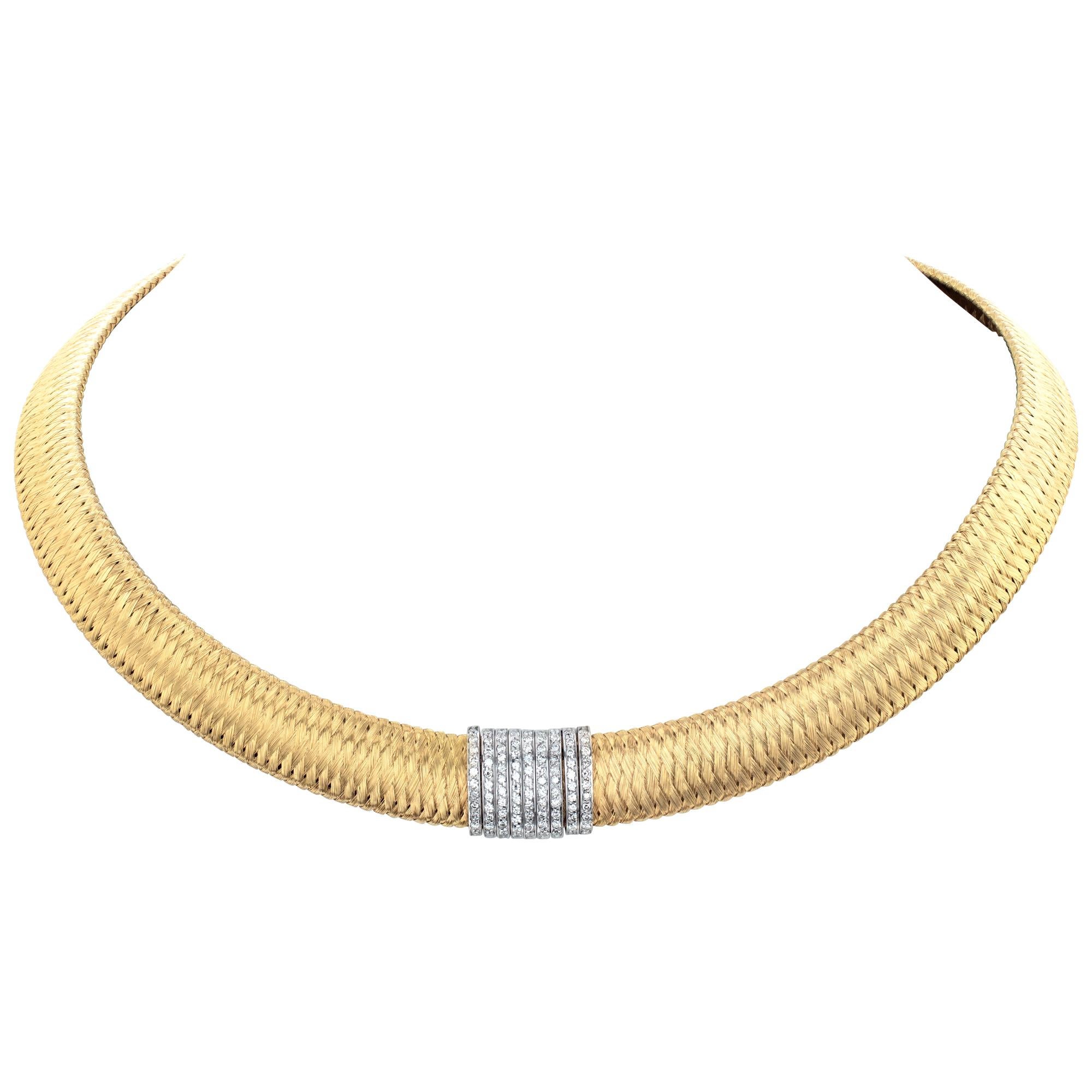 Roberto Coin Primavera Multi-Tone Gold and Diamond Choker Necklace In Excellent Condition In Surfside, FL