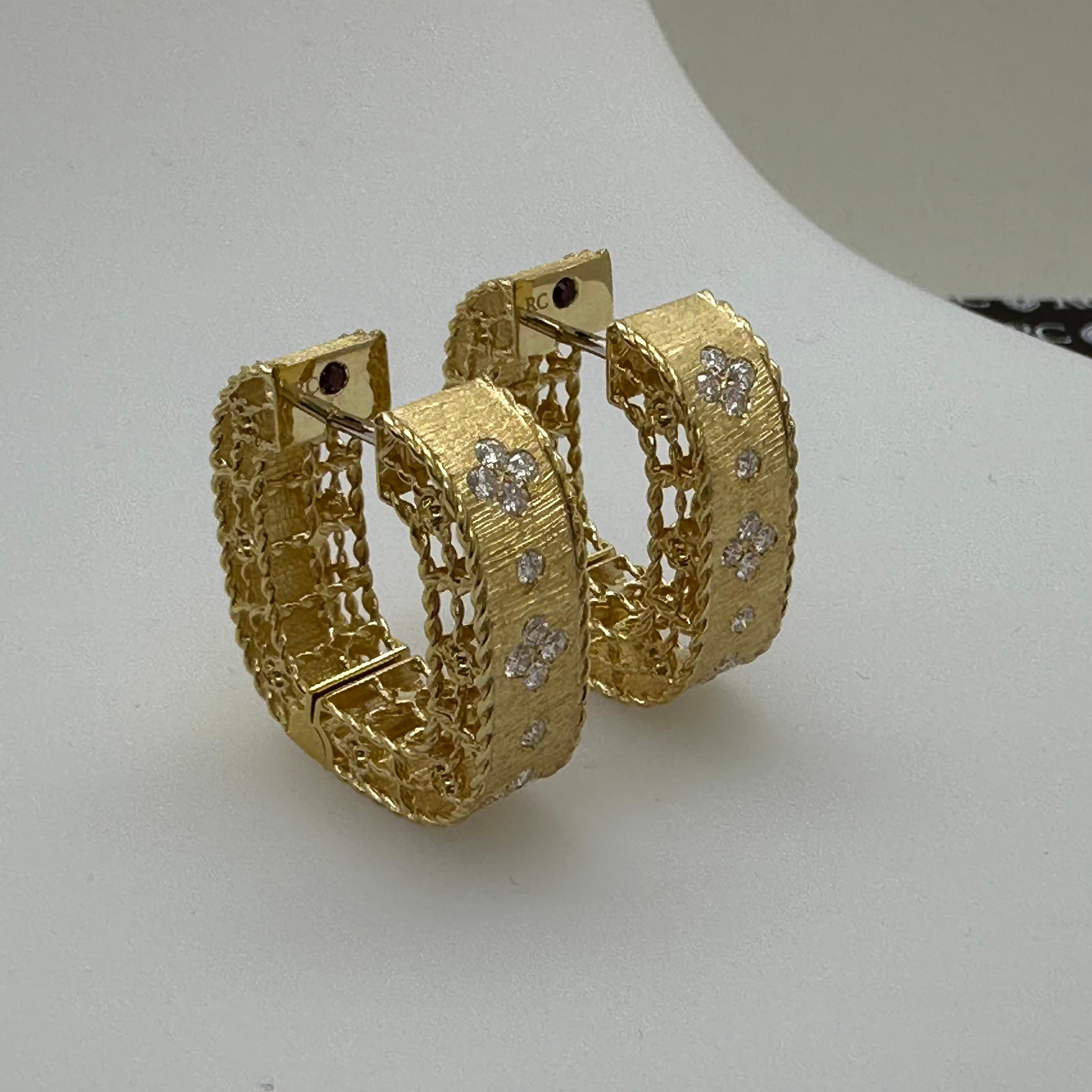 Roberto Coin Princess Collection Diamond 18kt YG Satin Square Hoop Earrings 3