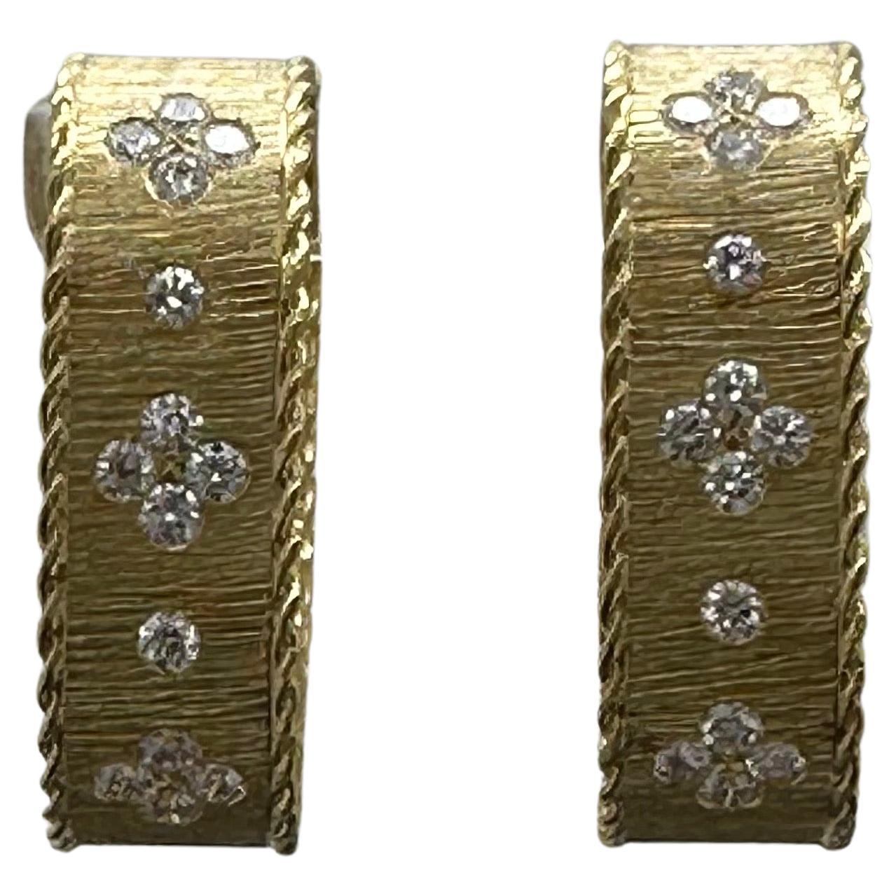 Roberto Coin Prinzessin Kollektion Diamant 18kt YG Satin Quadratische Creolen Ohrringe im Angebot