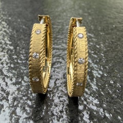 Roberto Coin Princess Diamond Hoop Earrings 18k Yellow Gold 7.1g 7/8" 4360