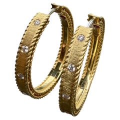 Roberto Coin Princess Diamond Hoop Earrings 18k Yellow Gold 7.1g 7/8" 4360
