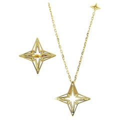 Roberto Coin Princess Diamond Star Pendant Necklace & Ring Set 18K Yellow Gold