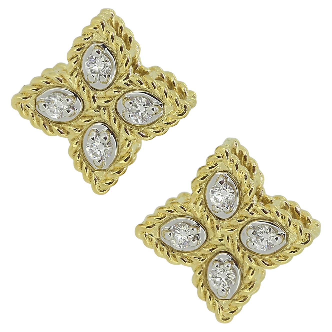 Roberto Coin Orecchini con perno di diamanti Princess Flower 0,096ct in vendita
