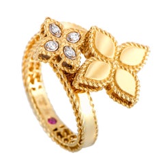 Roberto Coin Princess Flower 18 Karat Yellow Gold Diamond Two Flowers Ring