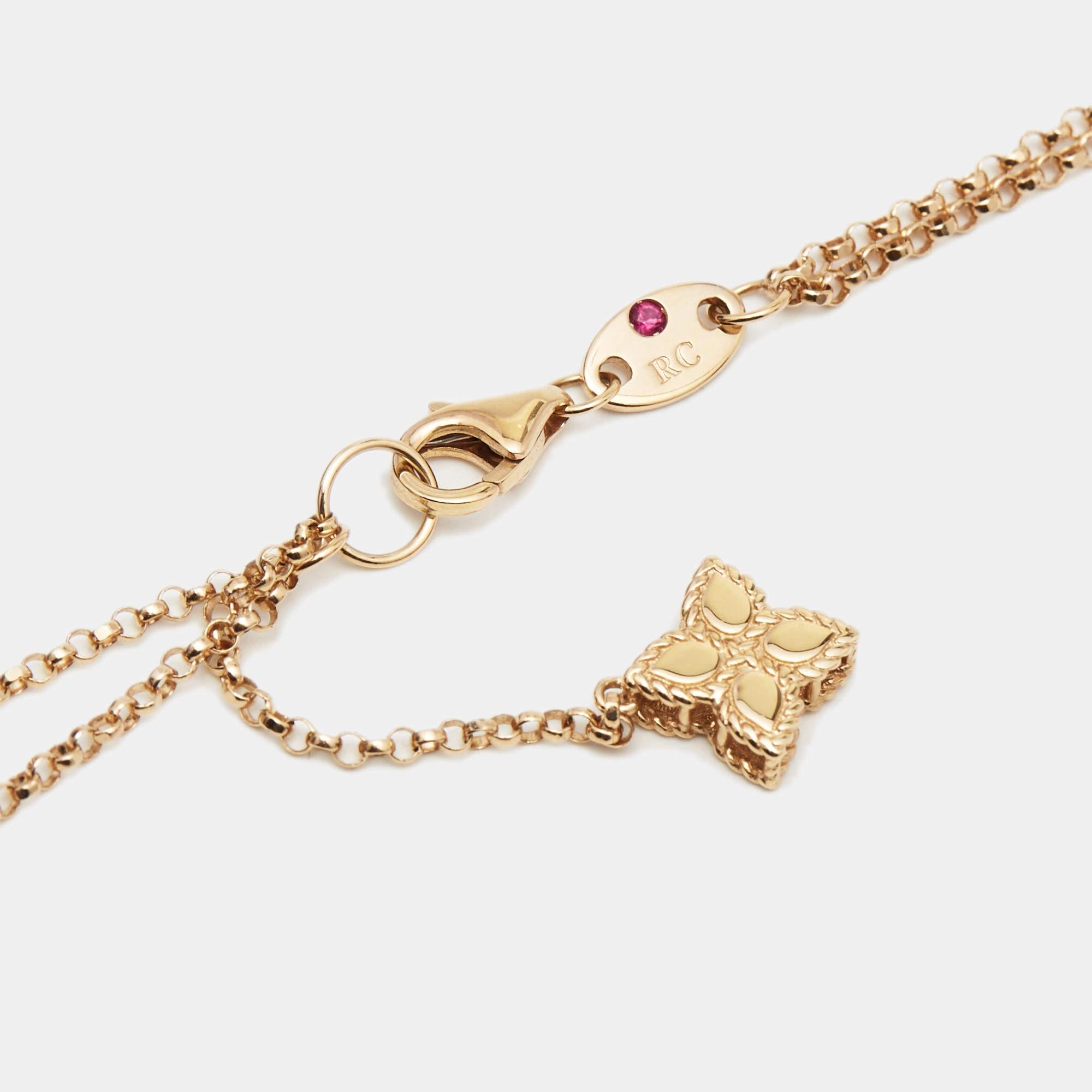 Contemporary Roberto Coin Princess Flower Black Jade Diamonds 18k Rose Gold Pendant Necklace