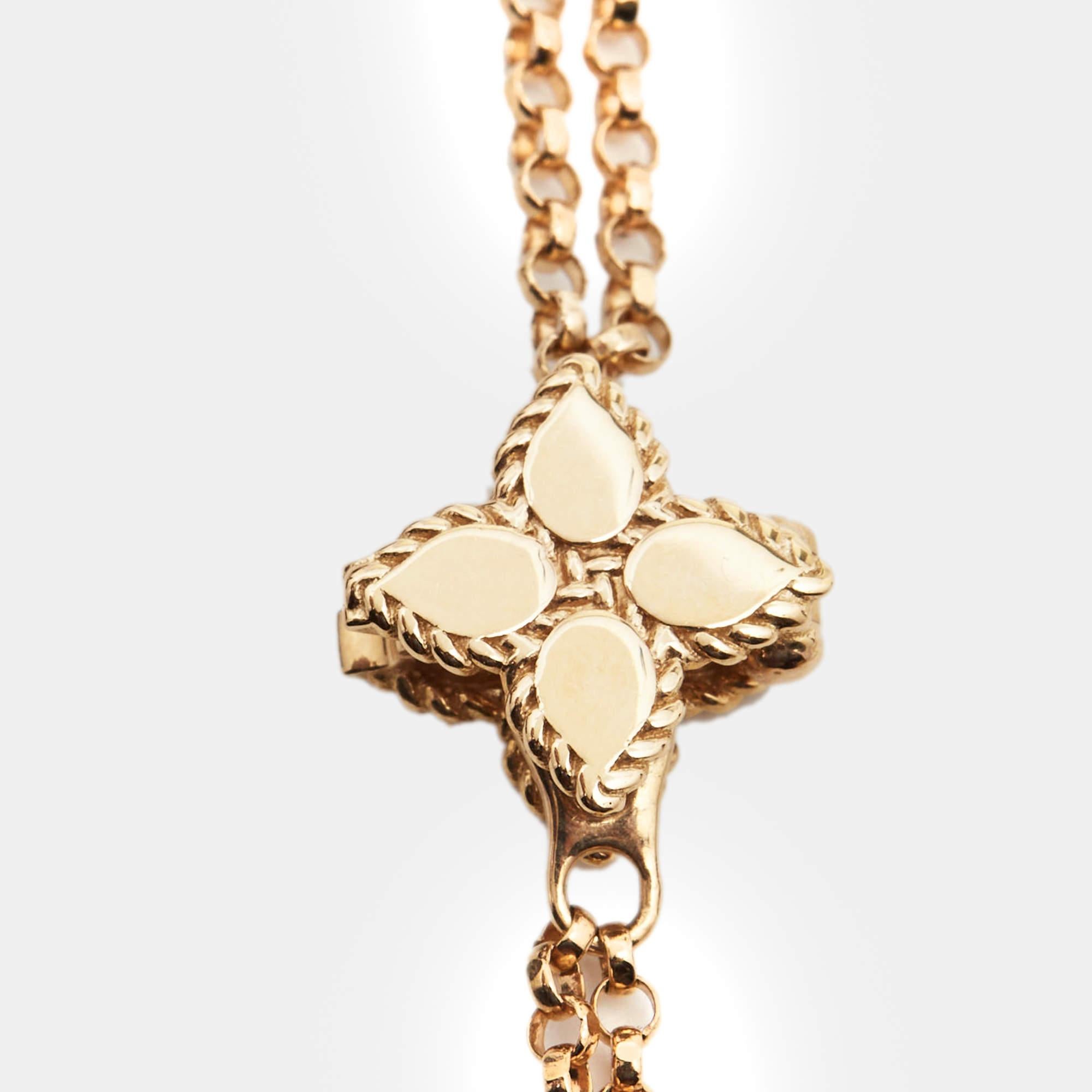 Roberto Coin Princess Flower Black Jade Diamonds 18k Rose Gold Pendant Necklace In Excellent Condition In Dubai, Al Qouz 2