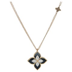 Roberto Coin Princess Flower Black Jade Diamonds 18k Rose Gold Pendant Necklace