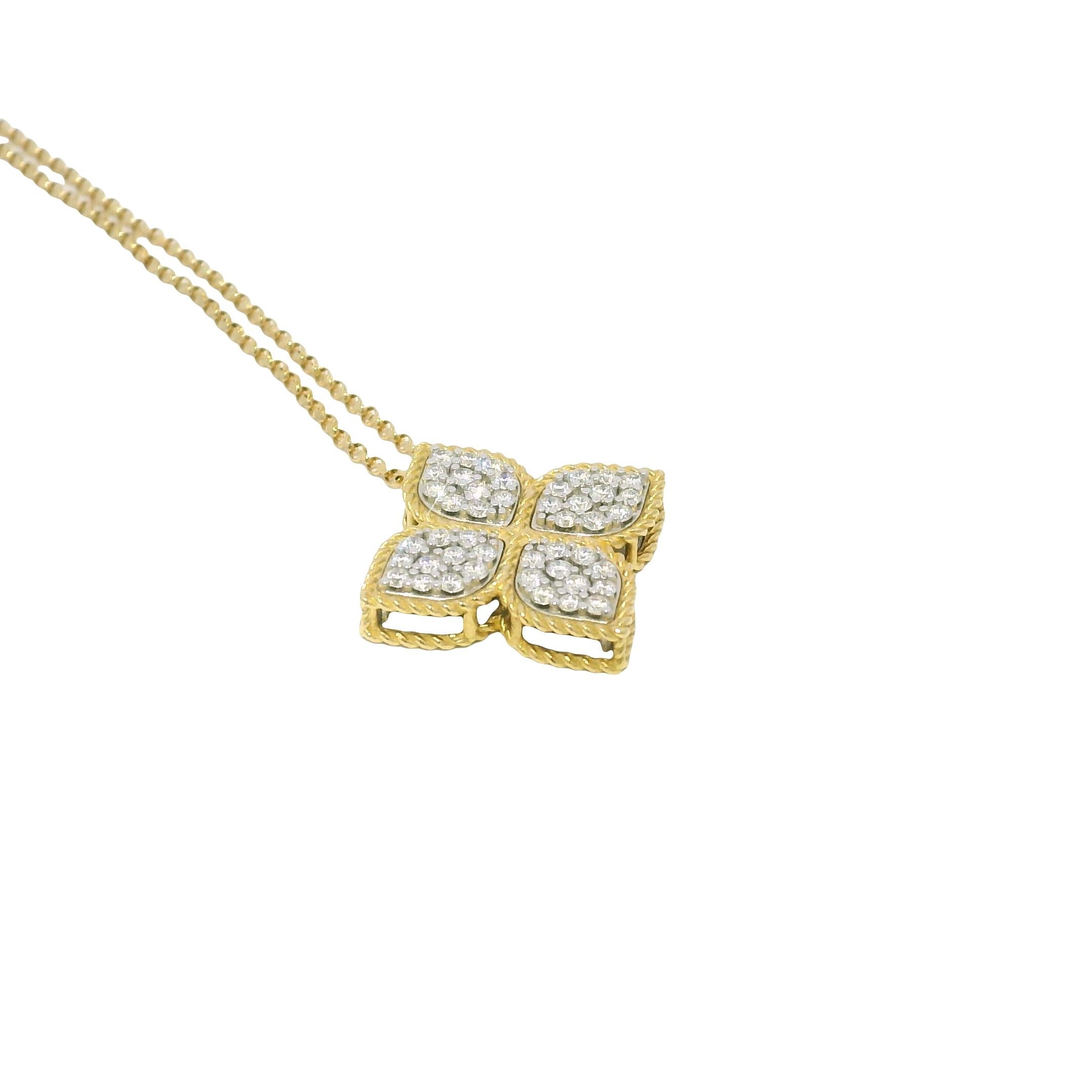 Taglio rotondo Roberto Coin Collana con ciondolo a fiore principessa e diamante 18 carati In magazzino in vendita