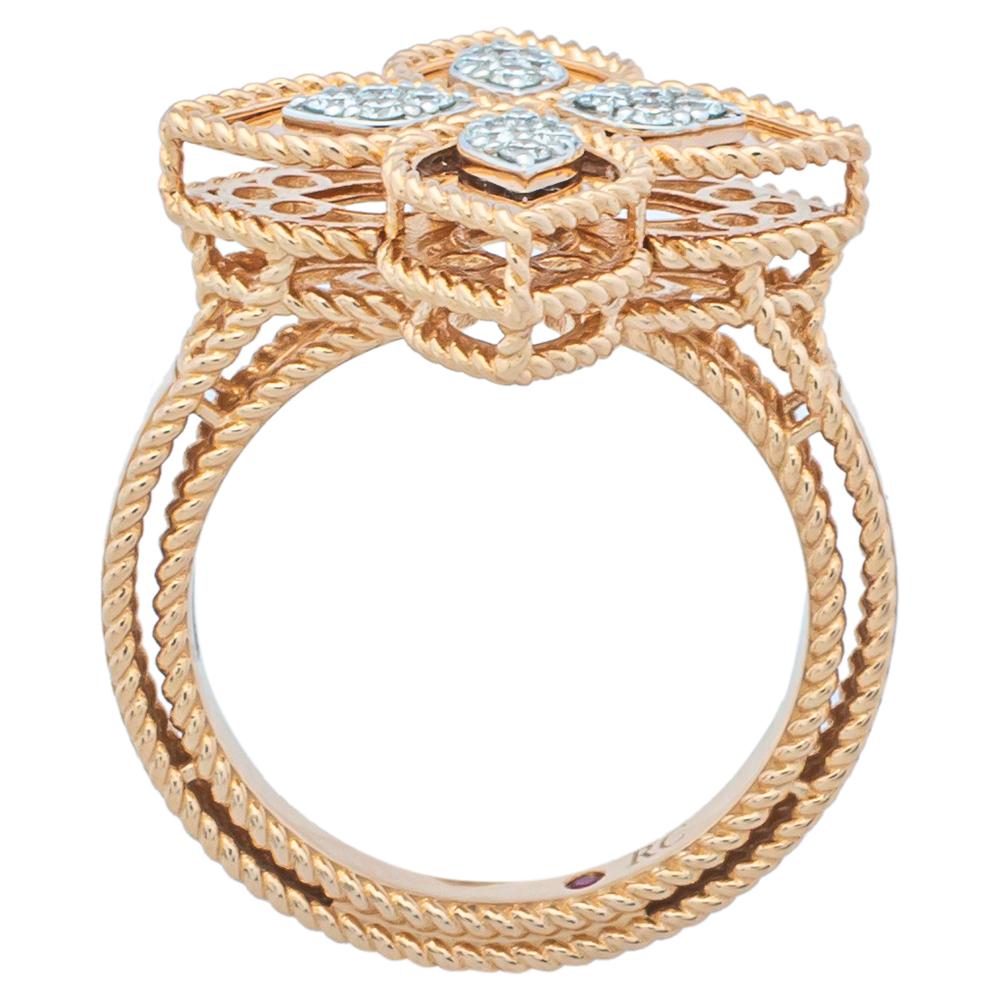 Contemporary Roberto Coin Princess Flower Diamond 18K Rose Gold Ring Size 54