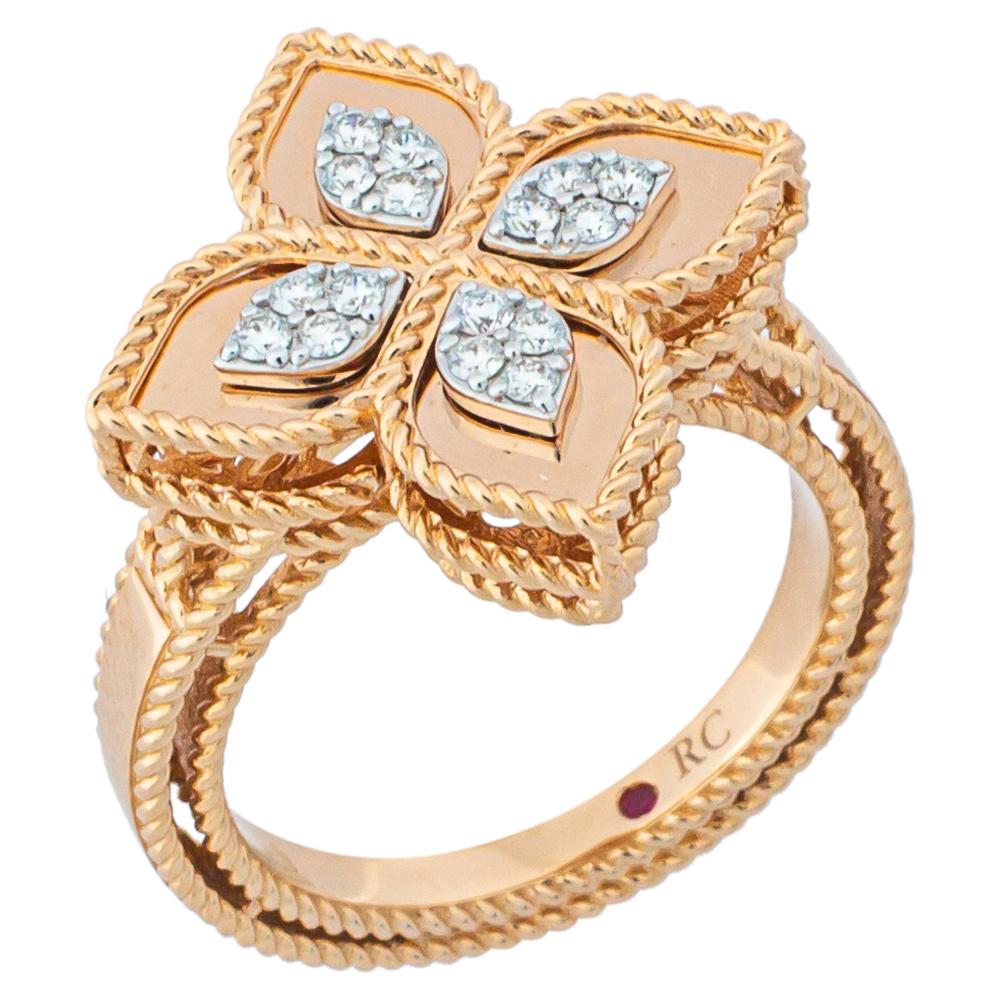Rose Cut Roberto Coin Princess Flower Diamond 18K Rose Gold Ring Size 54