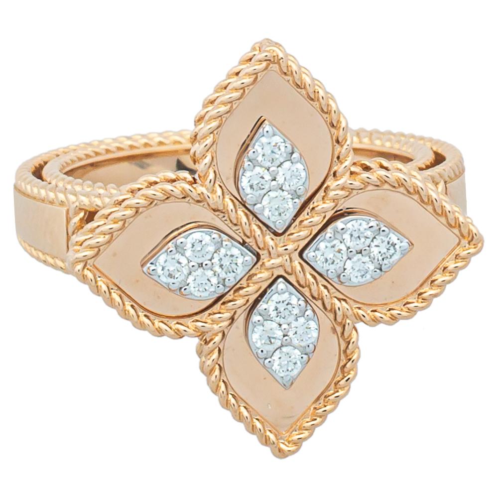 Women's Roberto Coin Princess Flower Diamond 18K Rose Gold Ring Size 54