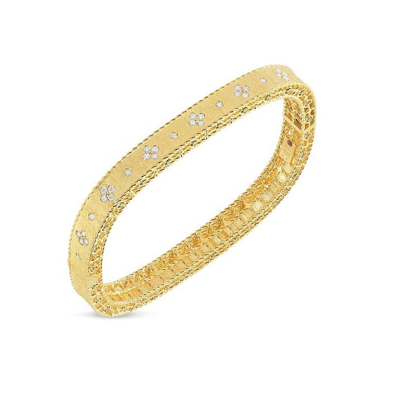 18K YG SATIN FINISH SLIM BANGLE WITH FLEUR DE LIS DIAMONDS main image 1