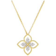 Roberto Coin Prinzessin Blume große Gelbgold Diamant-Anhänger Halskette 1/6ct