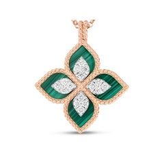 Roberto Coin Princess Flower Malachite and Diamond Necklace 8882784AHCHXM
