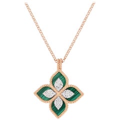 Roberto Coin Princess Flower Malachite and Diamond Necklace 8882784AHCHXM