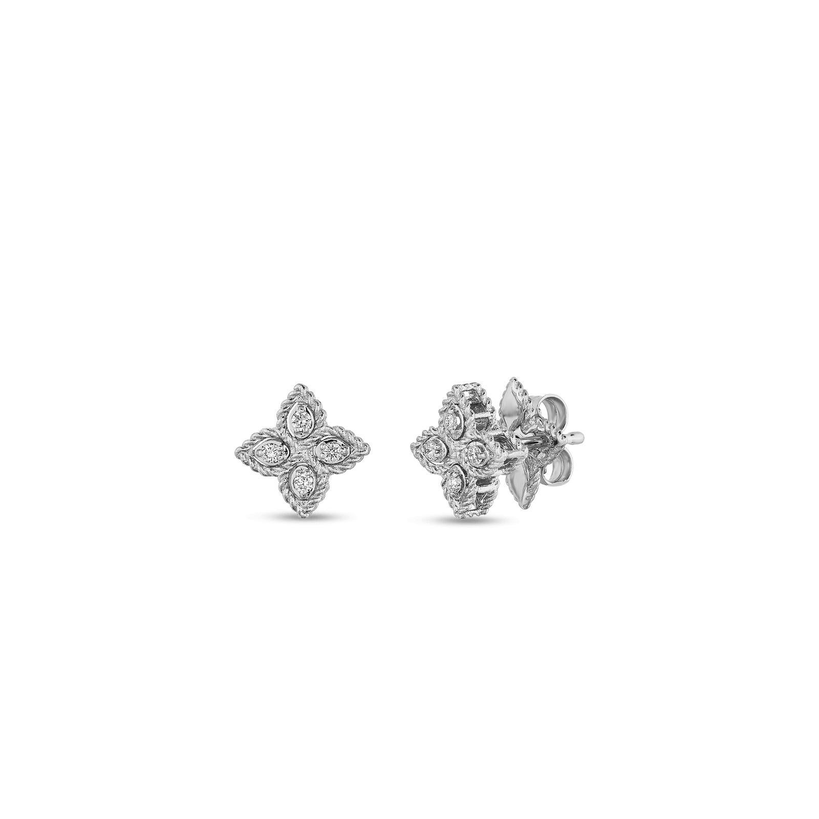 Roberto Coin Princess Flower Small Diamond Stud Earrings 7771383AWERX In New Condition In Wilmington, DE