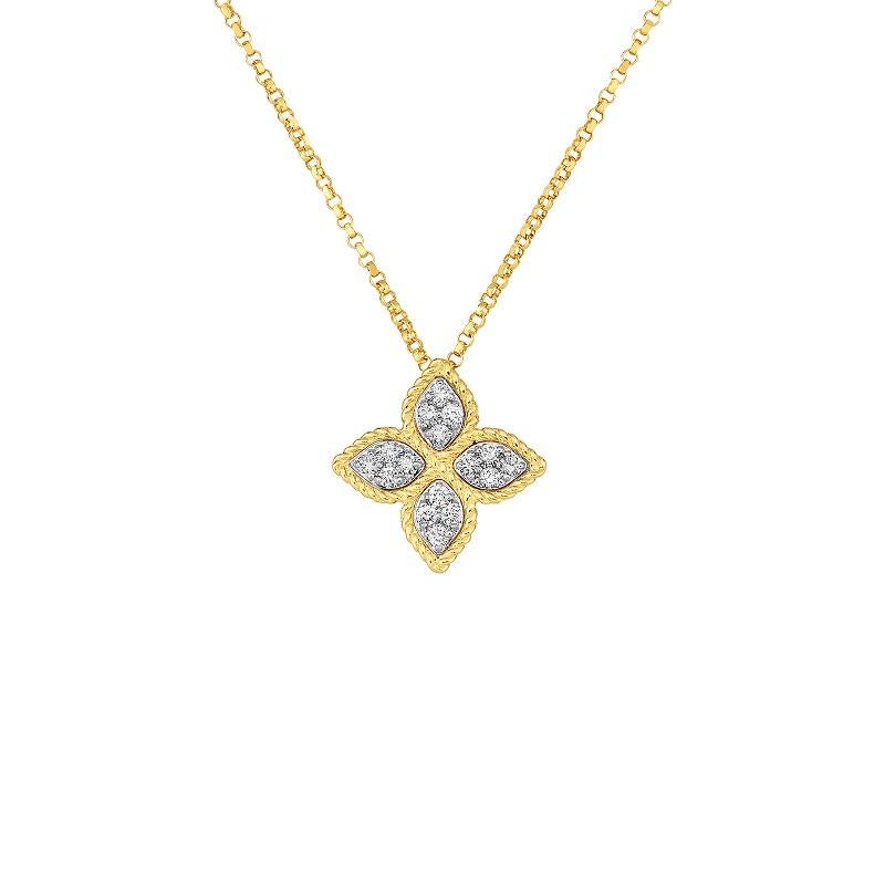 Taglio rotondo Roberto Coin Ciondolo con diamante in oro giallo a forma di fiore principesco 7771371AJCHX in vendita