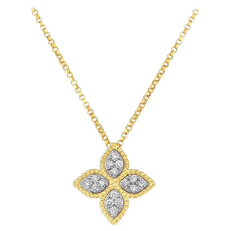Roberto Coin Princess Flower Yellow Gold Diamond Pendent 7771371AJCHX For Sale