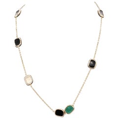 Roberto Coin Rose Gold Black Jade, Green Agate and Diamond Station Necklace