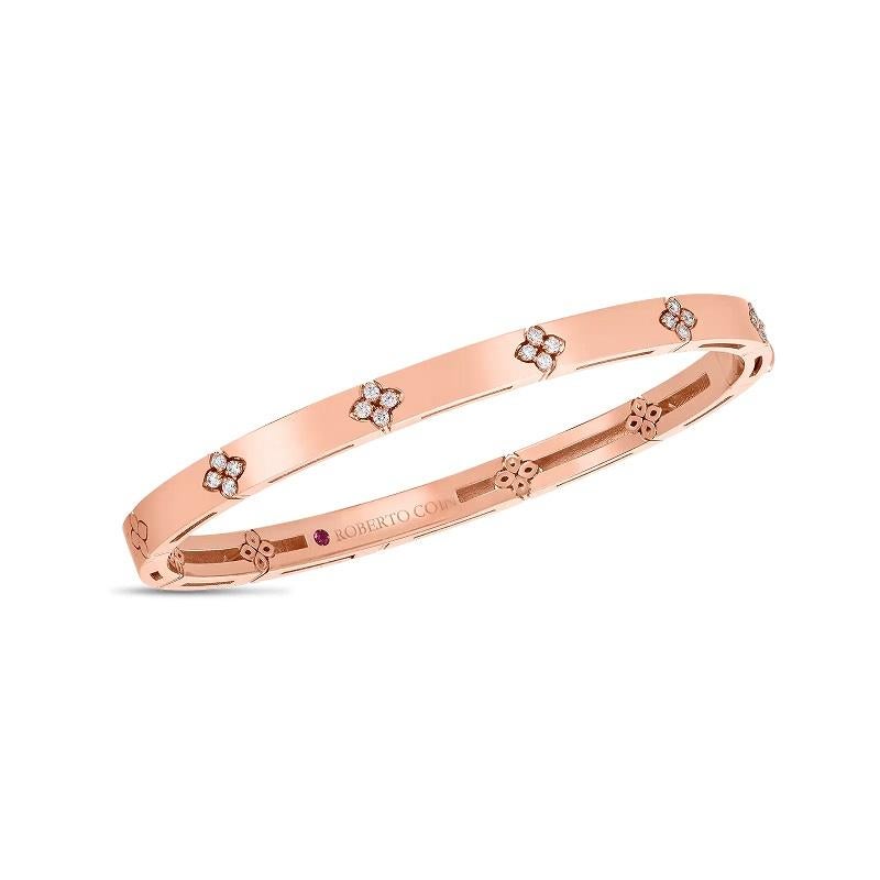 Taille rose Roberto Coin Bracelet jonc étroit pour femmes en or rose avec diamants 8882970AXBAX en vente