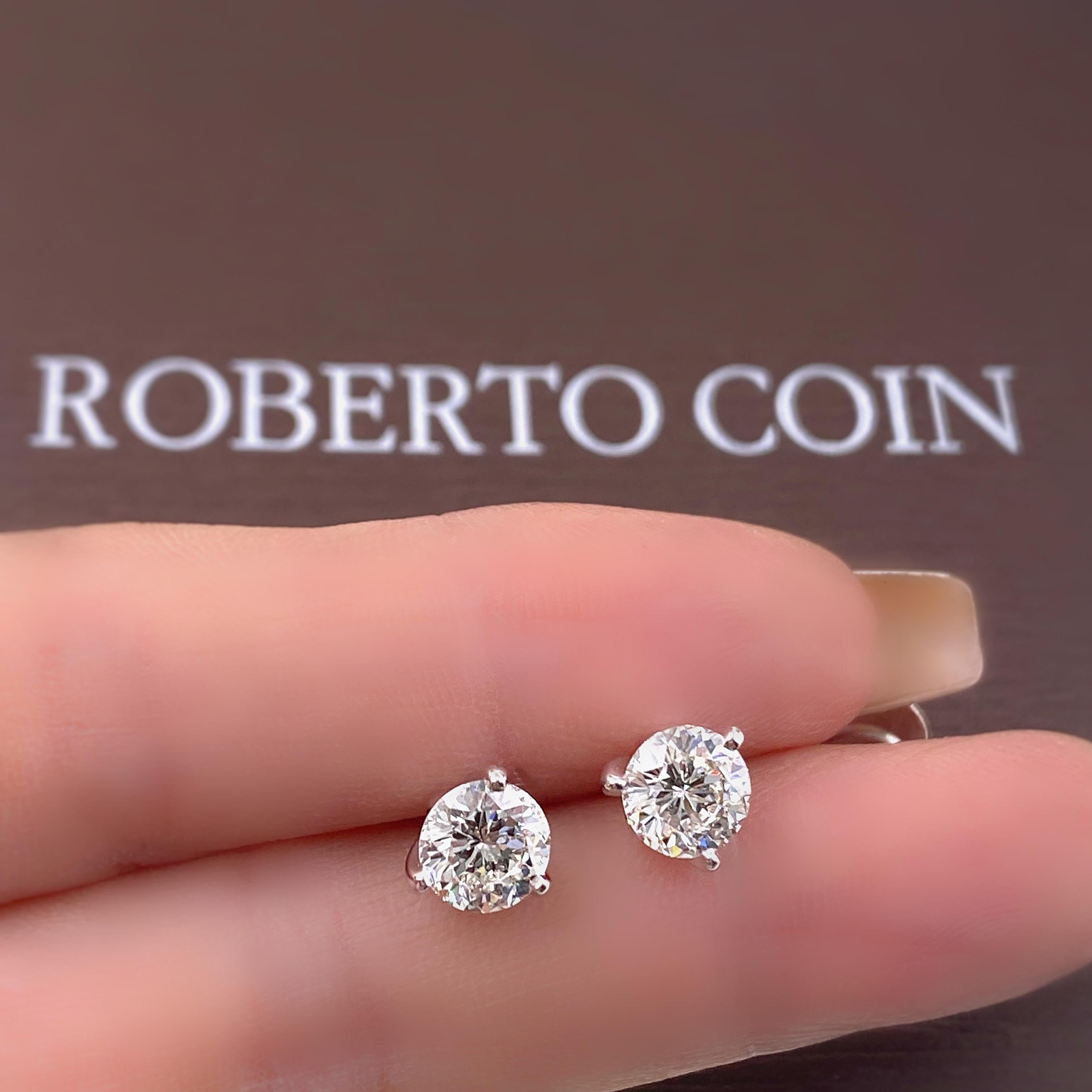Women's or Men's Roberto Coin Round Cento Diamond Stud Earrings 2.08 Tcw 18k WG