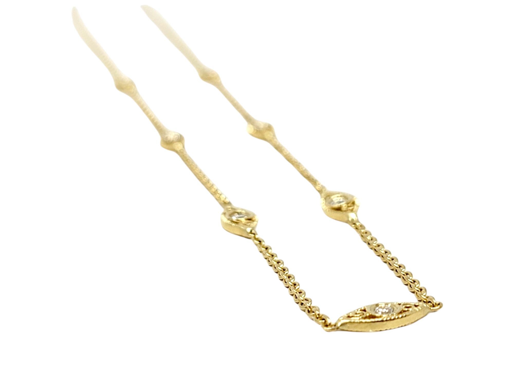 Contemporary Roberto Coin Round Diamond Evil Eye Station Necklace in 18 Karat Yellow Gold