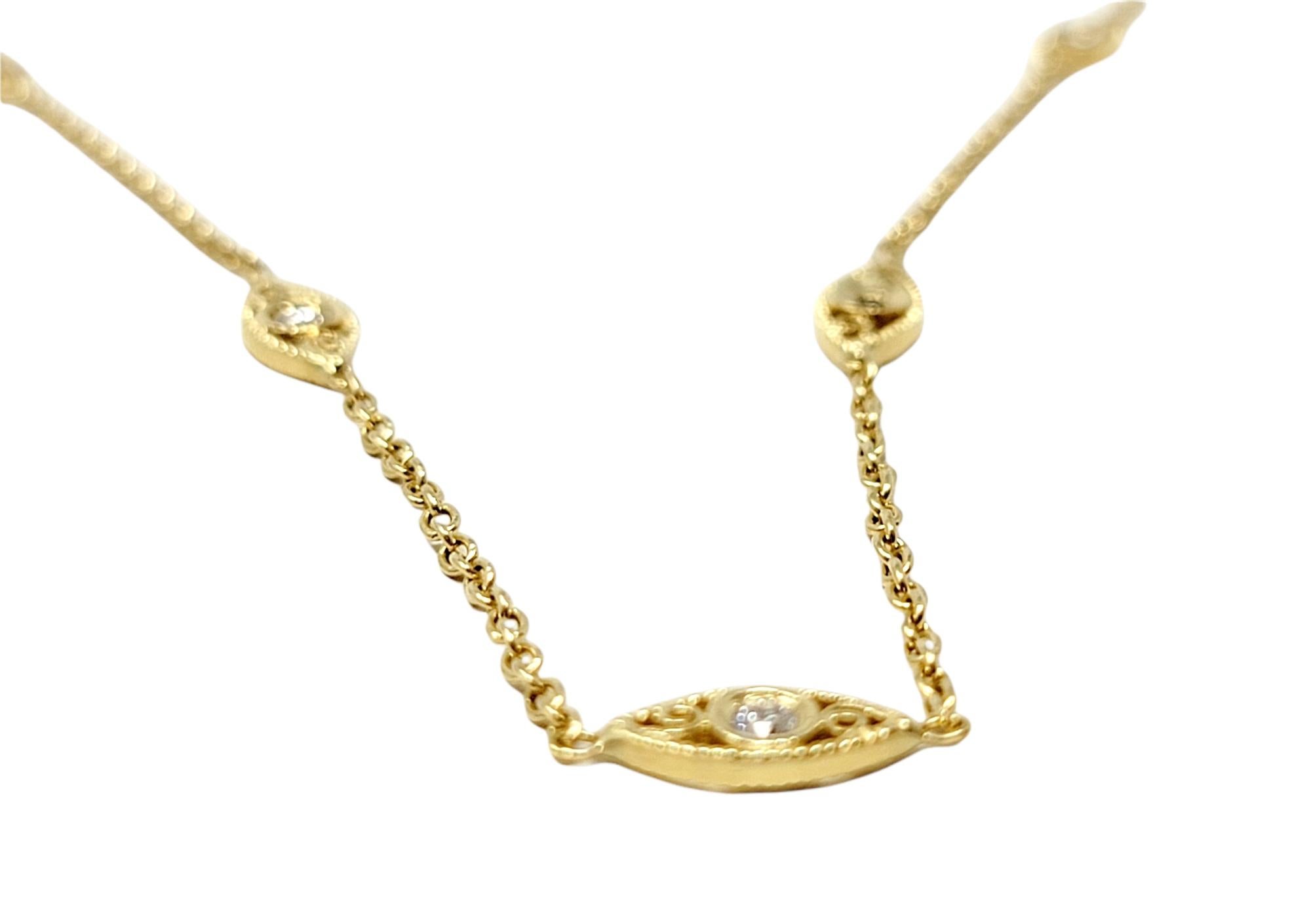 Round Cut Roberto Coin Round Diamond Evil Eye Station Necklace in 18 Karat Yellow Gold