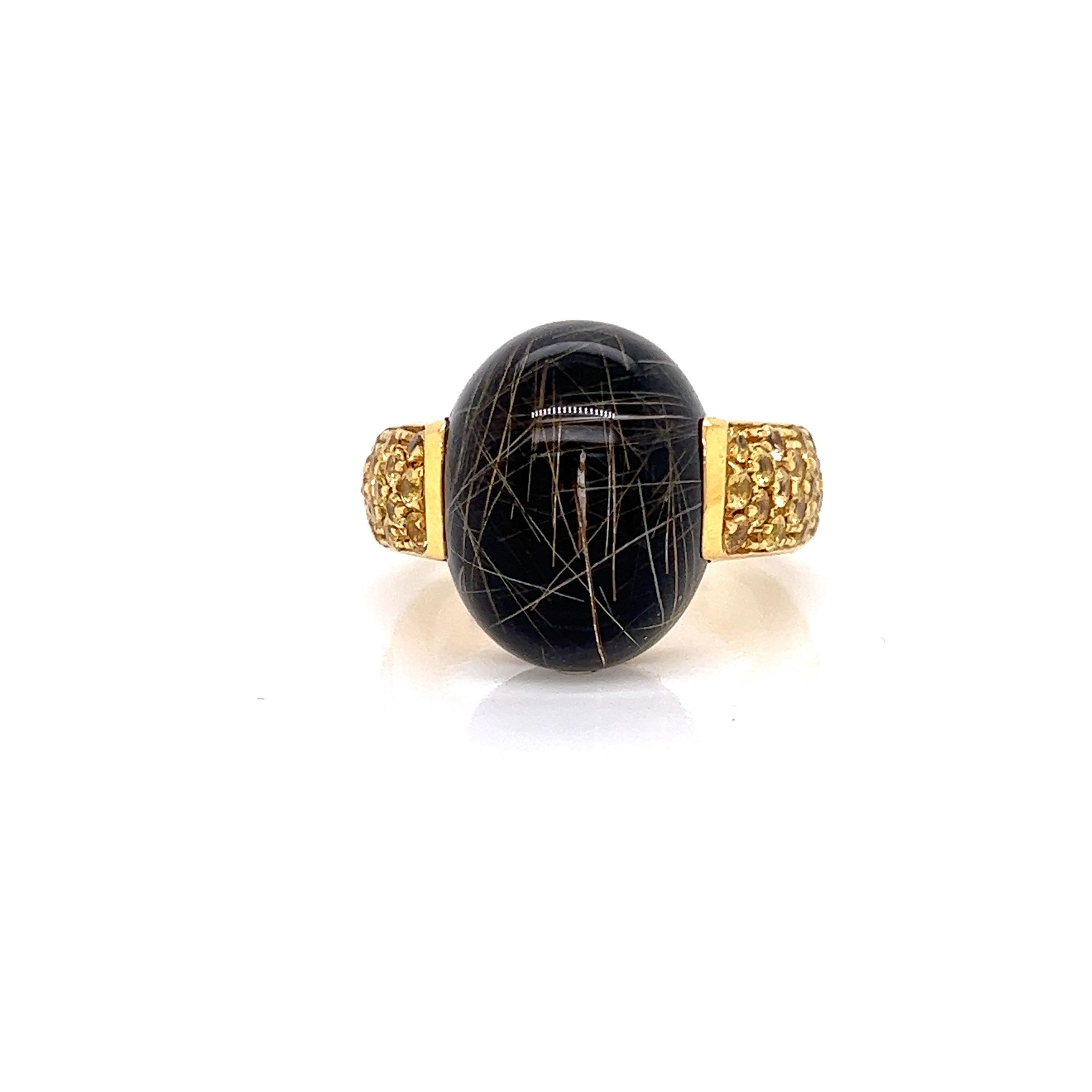 Round Cut Roberto Coin Rutilated Black Quartz and Yellow Sapphire Ring For Sale