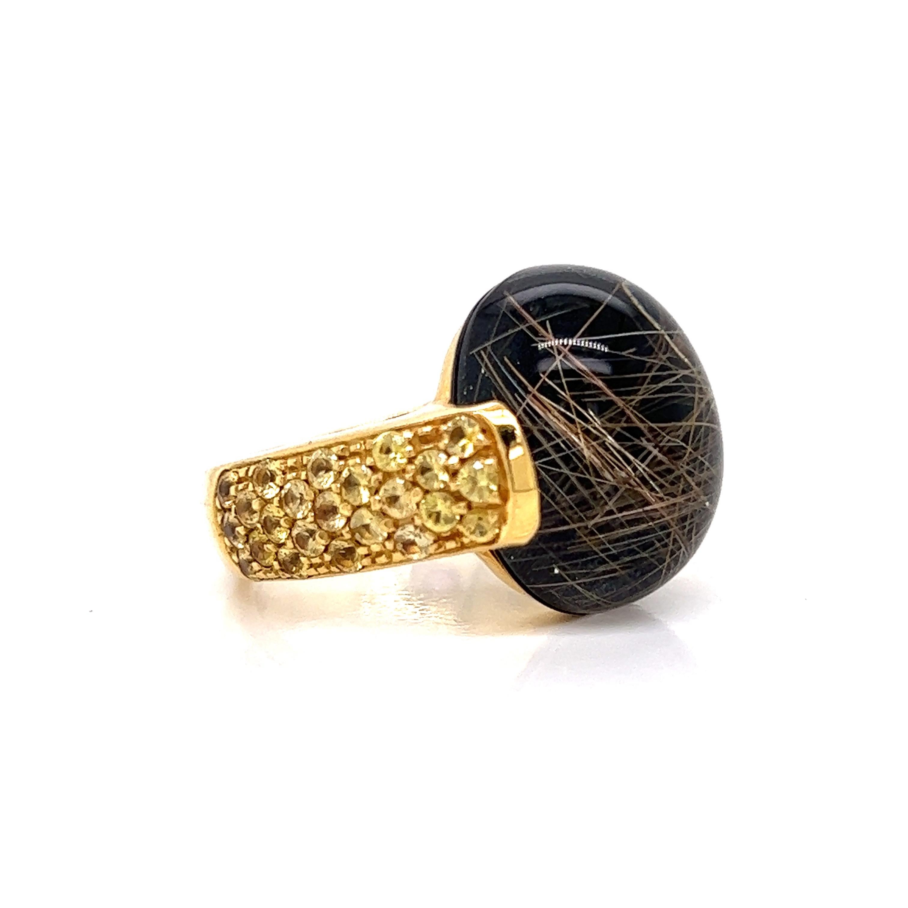 Roberto Coin Rutilated Black Quartz and Yellow Sapphire Ring In Good Condition For Sale In Derby, NY